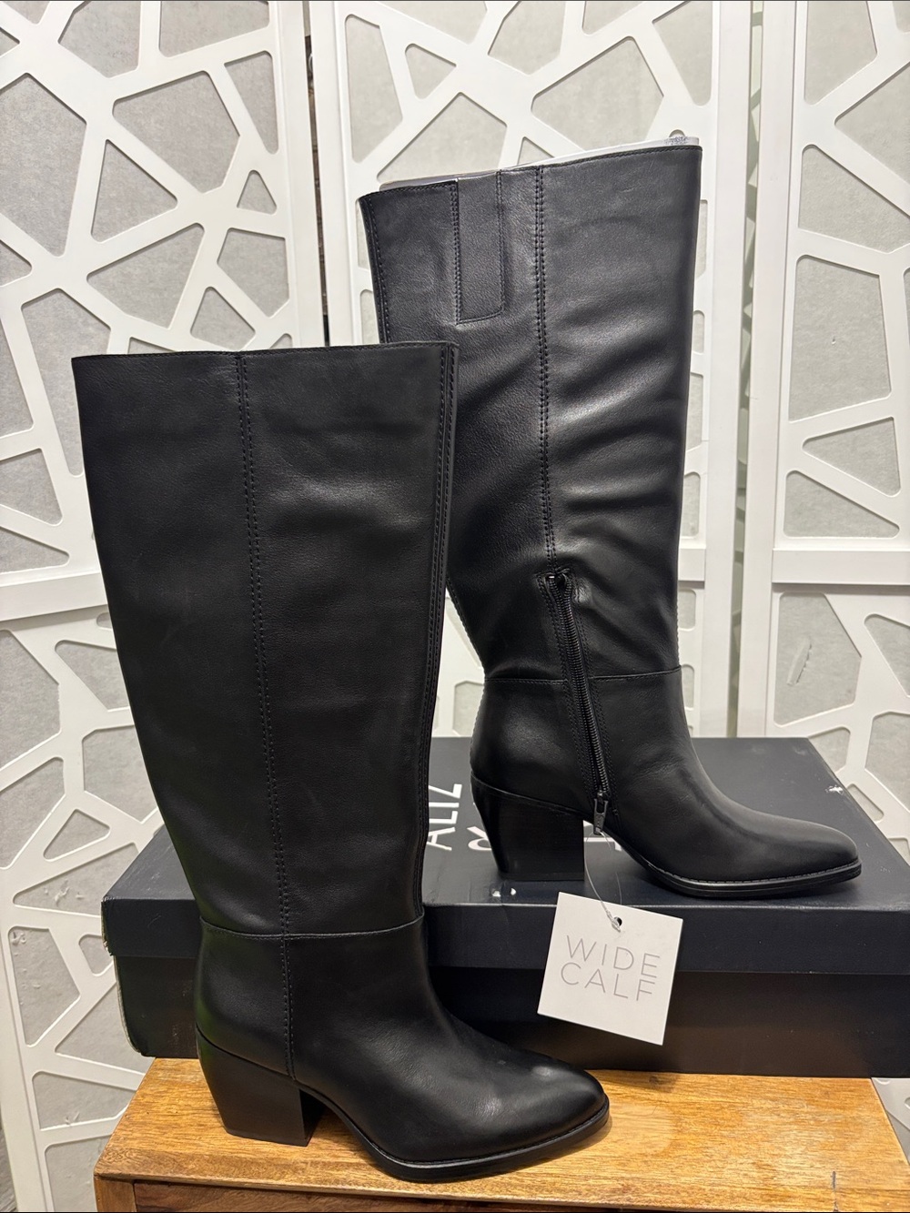 Naturalizer Black Leather Fae Knee-High Block Heel Boots